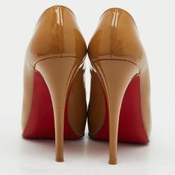 Pre Owned Christian Louboutin Beige Patent Leather Rolando Platform Pumps Size 38.5