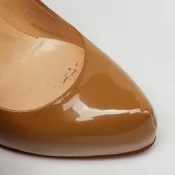 Pre Owned Christian Louboutin Beige Patent Leather Rolando Platform Pumps Size 38.5