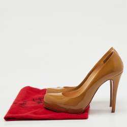Pre Owned Christian Louboutin Beige Patent Leather Rolando Platform Pumps Size 38.5
