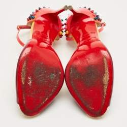 Pre Owned صندل كريستيان لوبوتان بينا سبايك جلد ذهبي/أسود بحزام للكاحل مقاس 38.5