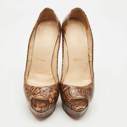 مملوكة مسبقًا حذاء كعب عالي كريستيان لوبوتان بلاتفورم جلد بني التاداما مقاس 38.5