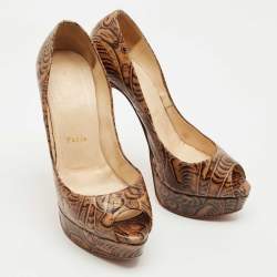 مملوكة مسبقًا حذاء كعب عالي كريستيان لوبوتان بلاتفورم جلد بني التاداما مقاس 38.5