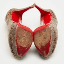 مملوكة مسبقًا حذاء كعب عالي كريستيان لوبوتان بلاتفورم جلد بني التاداما مقاس 38.5