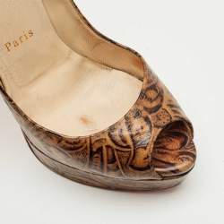 مملوكة مسبقًا حذاء كعب عالي كر يستيان لوبوتان بلاتفورم جلد بني التاداما مقاس 38.5