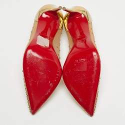 Pre Owned Christian Louboutin Gold Leather and Mesh Follies Strass Pumps Size 39