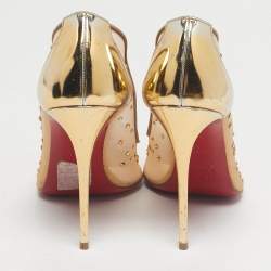 Pre Owned Christian Louboutin Gold Leather and Mesh Follies Strass Pumps Size 39