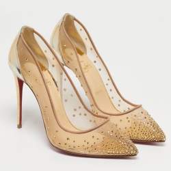 Pre Owned Christian Louboutin Gold Leather and Mesh Follies Strass Pumps Size 39