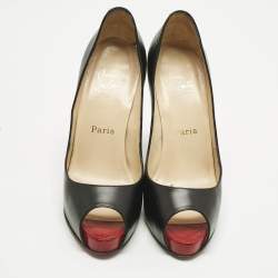 Pre Owned Christian Louboutin Black Leather New Very Prive Pumps Size 37.5