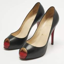Pre Owned Christian Louboutin Black Leather New Very Prive Pumps Size 37.5