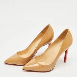 Pre Owned Christian Louboutin Beige Patent Leather Pigalle Pumps Size 37