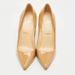 Pre Owned Christian Louboutin Beige Patent Leather Pigalle Pumps Size 37