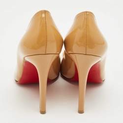 Pre Owned Christian Louboutin Beige Patent Leather Pigalle Pumps Size 37