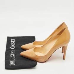Pre Owned Christian Louboutin Beige Patent Leather Pigalle Pumps Size 37