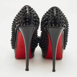 Pre Owned Christian Louboutin Black Patent Lady Peep Toe Spikes Platform Pumps Size 39
