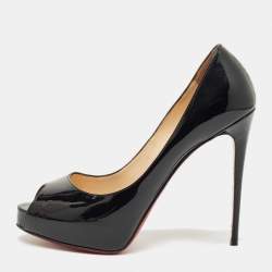 Pre Owned Christian Louboutin Black Patent Leather Very Prive Peep Toe Pumps Size 37