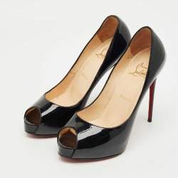 Pre Owned Christian Louboutin Black Patent Leather Very Prive Peep Toe Pumps Size 37