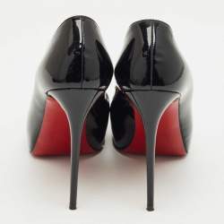 Pre Owned Christian Louboutin Black Patent Leather Very Prive Peep Toe Pumps Size 37
