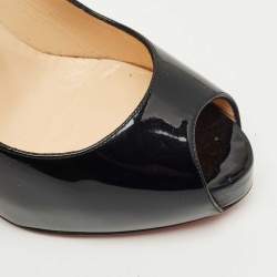 Pre Owned Christian Louboutin Black Patent Leather Very Prive Peep Toe Pumps Size 37