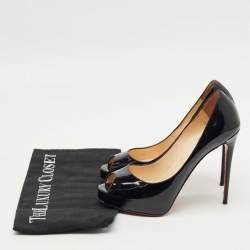 Pre Owned Christian Louboutin Black Patent Leather Very Prive Peep Toe Pumps Size 37