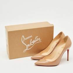 Pre Owned Christian Louboutin Beige Patent Leather Decollete Pumps Size 38