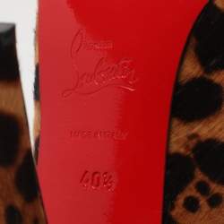 Pre Owned Christian Louboutin Leopard Print Pony Hair Lady Derby Peep Toe Booties Size 40.5