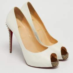 Pre Owned Christian Louboutin White Leather New Very Prive Peep Toe Pumps Size 41