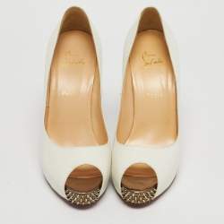 Pre Owned Christian Louboutin White Leather New Very Prive Peep Toe Pumps Size 41