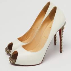 Pre Owned Christian Louboutin White Leather New Very Prive Peep Toe Pumps Size 41