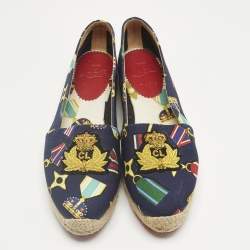 Pre Owned Christian Louboutin Multicolor Canvas Galia Espadrille Flats Size 38