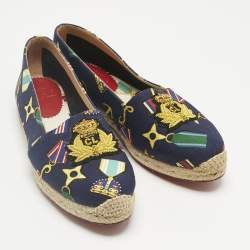 Pre Owned Christian Louboutin Multicolor Canvas Galia Espadrille Flats Size 38