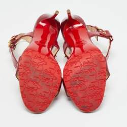 Pre Owned Christian Louboutin Red Alligator Leather Ankle Strap Sandals Size 39.5