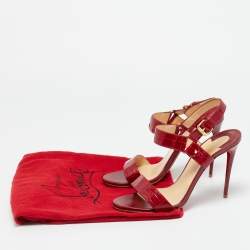 Pre Owned Christian Louboutin Red Alligator Leather Ankle Strap Sandals Size 39.5