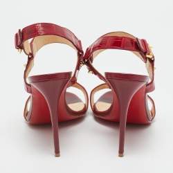 Pre Owned Christian Louboutin Red Alligator Leather Ankle Strap Sandals Size 39.5