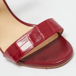 Pre Owned Christian Louboutin Red Alligator Leather Ankle Strap Sandals Size 39.5