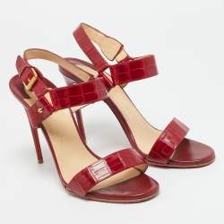 Pre Owned Christian Louboutin Red Alligator Leather Ankle Strap Sandals Size 39.5