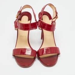 Pre Owned Christian Louboutin Red Alligator Leather Ankle Strap Sandals Size 39.5