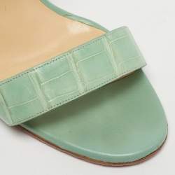Pre Owned Christian Louboutin Green Alligator Leather Sova Ankle Strap Sandals Size 39.5