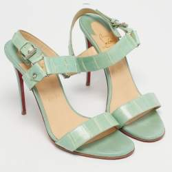 Pre Owned Christian Louboutin Green Alligator Leather Sova Ankle Strap Sandals Size 39.5