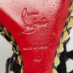 Pre Owned Christian Louboutin Black Suede Studded Cataclou Espadrille Wedge Sandals Size 40
