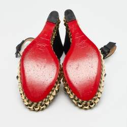 Pre Owned Christian Louboutin Black Suede Studded Cataclou Espadrille Wedge Sandals Size 40