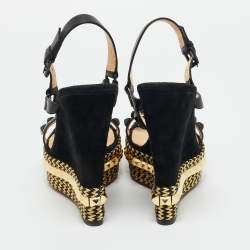 Pre Owned Christian Louboutin Black Suede Studded Cataclou Espadrille Wedge Sandals Size 40