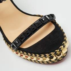 Pre Owned Christian Louboutin Black Suede Studded Cataclou Espadrille Wedge Sandals Size 40