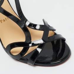 Pre Owned Christian Louboutin Black Patent Leather L 100 Ankle Strap Sandals Size 41