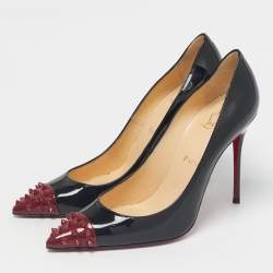 Pre Owned Christian Louboutin Black Patent Leather Geo Spike Studded Cap Toe Pumps Size 40
