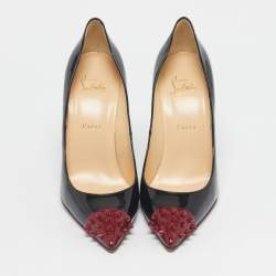 Pre Owned Christian Louboutin Black Patent Leather Geo Spike Studded Cap Toe Pumps Size 40