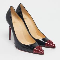Pre Owned Christian Louboutin Black Patent Leather Geo Spike Studded Cap Toe Pumps Size 40