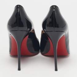 Pre Owned Christian Louboutin Black Patent Leather Geo Spike Studded Cap Toe Pumps Size 40