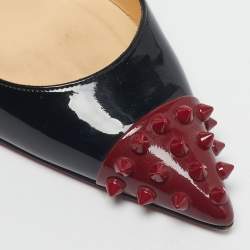 Pre Owned Christian Louboutin Black Patent Leather Geo Spike Studded Cap Toe Pumps Size 40