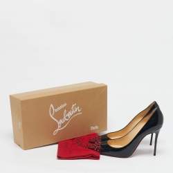 Pre Owned Christian Louboutin Black Patent Leather Geo Spike Studded Cap Toe Pumps Size 40