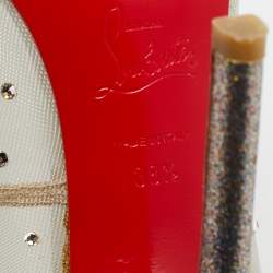Pre Owned Christian Louboutin Metallic/Beige Mesh and Velvet Follies Strass Pumps Size 38.5